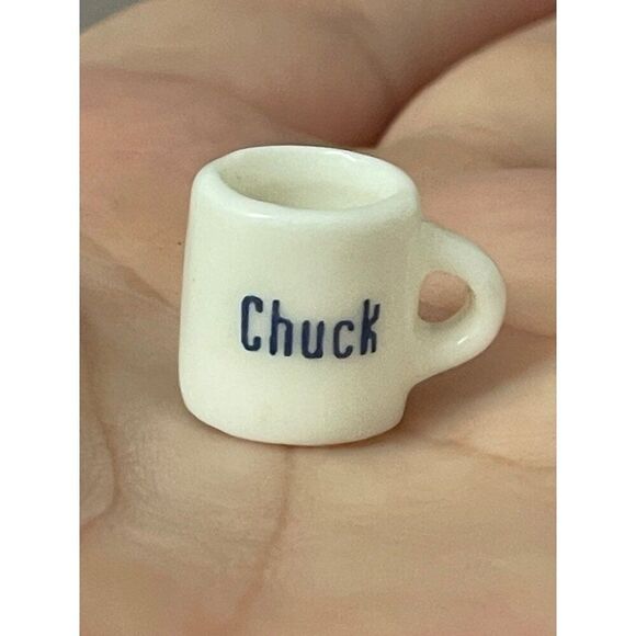 Vintage Miniature White Ceramic Coffee Mug With name Chuck Spell Out Dollhouse - Picture 1 of 4
